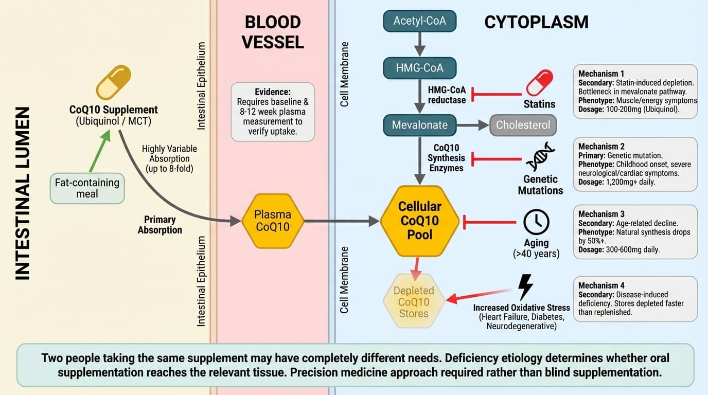 CoQ10 Deficiency Is Not One Thing: Why Your Genetics, Statins, and Age Each Create a Different Problem