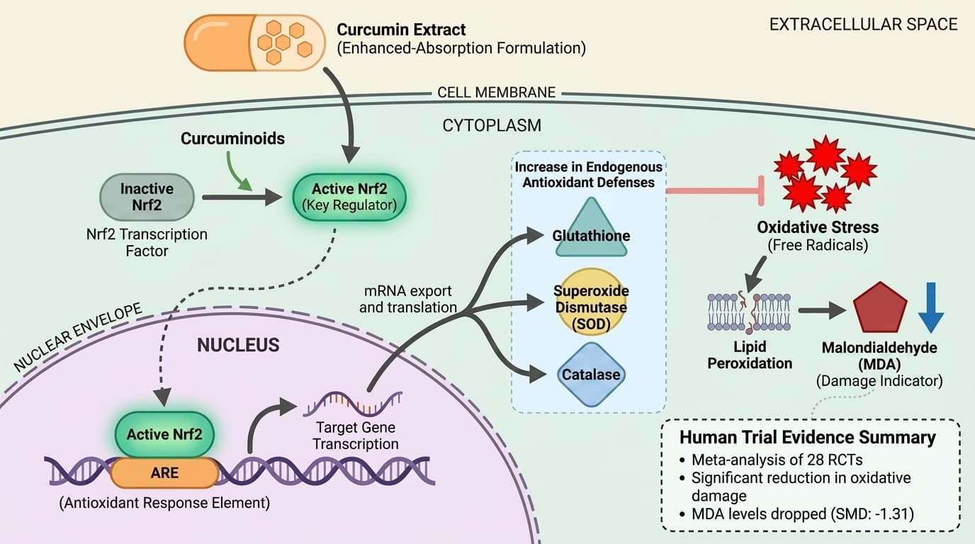 How Curcumin's Active Compounds Target Nrf2 to Boost Cellular Antioxidants