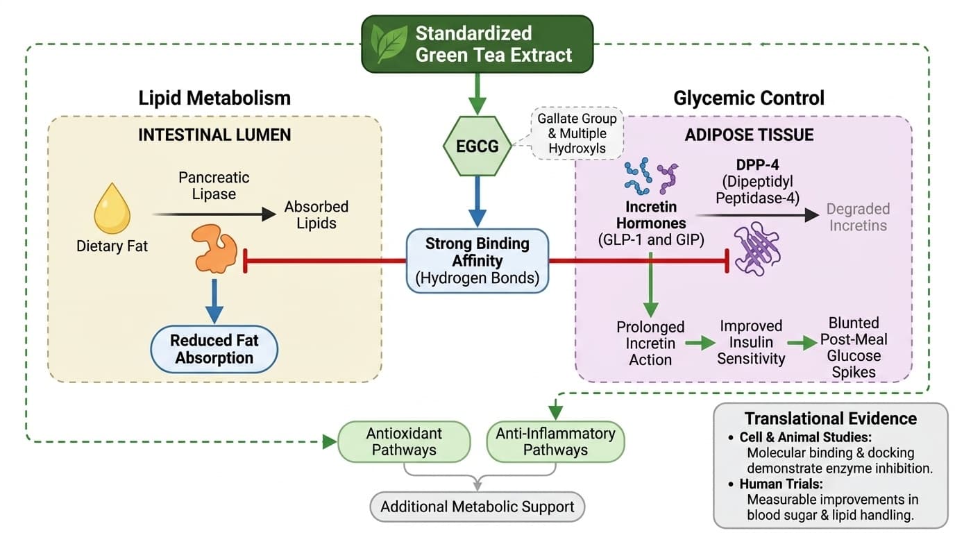 How Green Tea's EGCG Blocks DPP-4 and Pancreatic Lipase Enzymes