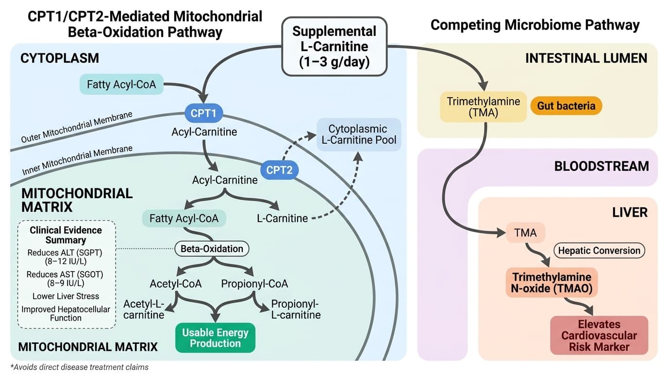 L-Carnitine's Dual Pathway: Beta-Oxidation Enhancement vs TMAO Production